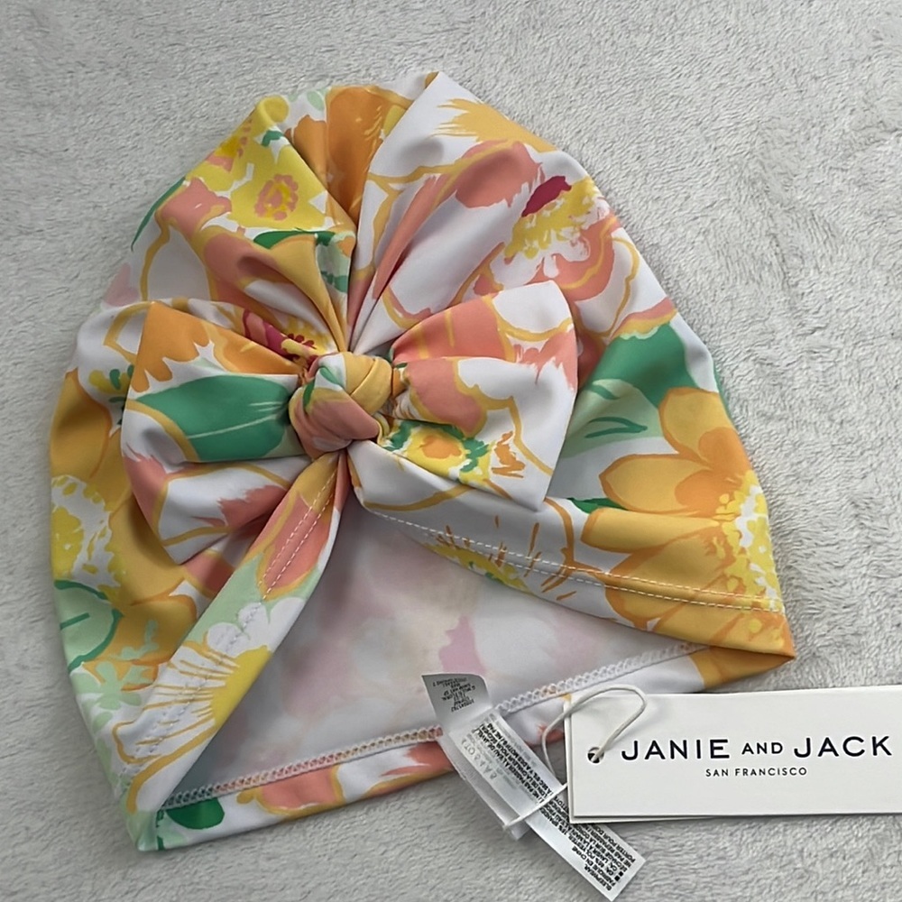 NWT Janie & Jack‎ 4-5 Years Bowtie G Multi Yellow Orange White Floral Swim Hat
